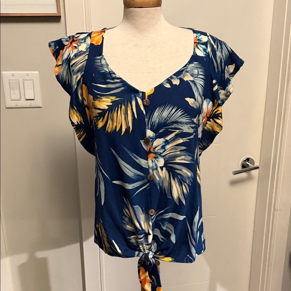 Floral Women Top - Blue and Yellow - Picture 2 of 12